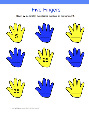 Preview image for worksheet with title Five Fingers