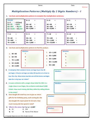 Preview image for worksheet with title Patterns (Multiply By 2 Digits Numbers) - I