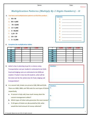 Preview image for worksheet with title Patterns (Multiply By 2 Digits Numbers) - II