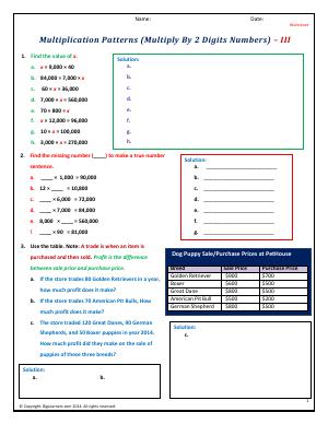 Preview image for worksheet with title Patterns (Multiply By 2 Digits Numbers) - III