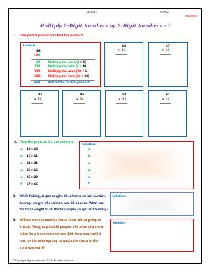 Preview image for worksheet with title Multiply 2-Digit Numbers by 2-Digit Numbers - I