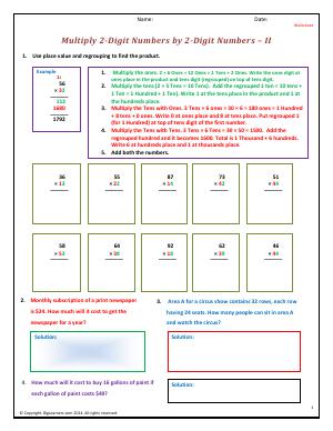 Preview image for worksheet with title Multiply 2-Digit Numbers by 2-Digit Numbers - II