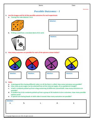 Preview image for worksheet with title Possible Outcomes - I