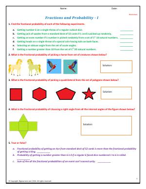 Preview image for worksheet with title Fractions and Probability - I