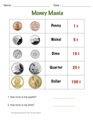 Preview image for worksheet with title Money Mania