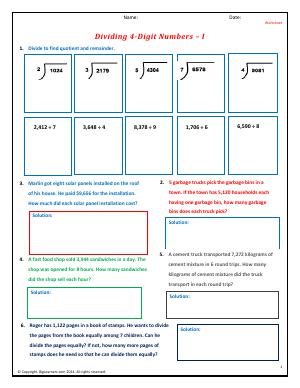 Preview image for worksheet with title Dividing 4-Digit Numbers - I