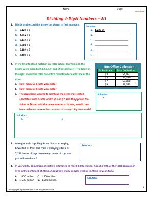 Preview image for worksheet with title Dividing 4-Digit Numbers - III