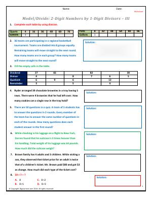 Preview image for worksheet with title Model/Divide: 2-Digit Numbers by 1-Digit Divisors - III