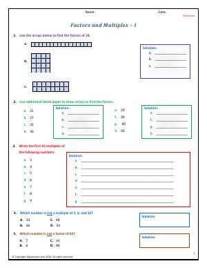 Preview image for worksheet with title Factors and Multiples - I