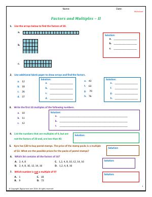 Preview image for worksheet with title Factors and Multiples - II