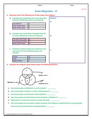Preview image for worksheet with title Venn Diagrams - II