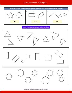Preview image for worksheet with title Congruent Shapes