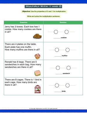 Preview image for worksheet with title Multiply With 1 and 0