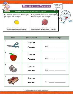 Preview image for worksheet with title Ounces and Pounds