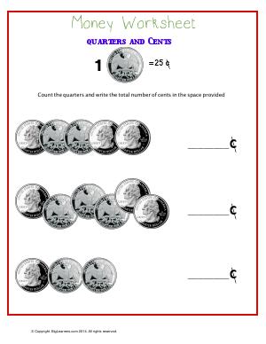 Preview image for worksheet with title Quarters and Cents