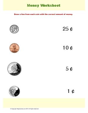 Preview image for worksheet with title Money Worksheet