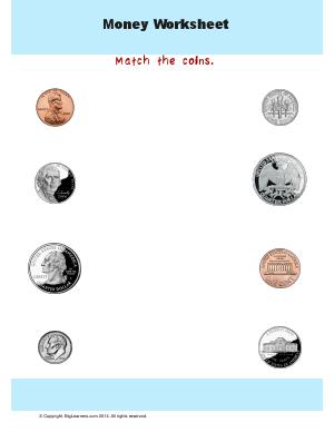 Preview image for worksheet with title Money Worksheet : Match the Coins