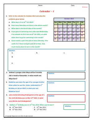 Preview image for worksheet with title Calendar - I