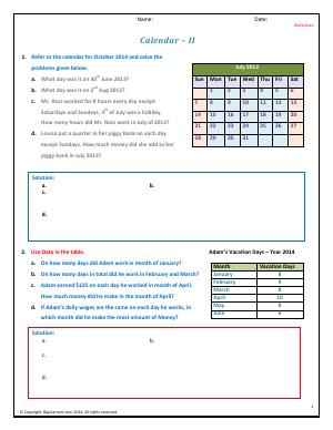 Preview image for worksheet with title Calendar - II