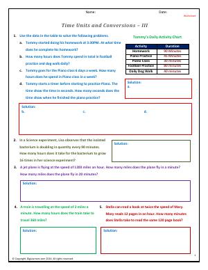 Preview image for worksheet with title Time Units and Conversions - III