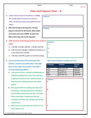 Preview image for worksheet with title Time and Elapsed Time - II