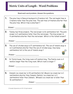 Preview image for worksheet with title Metric Units of Length - word problems