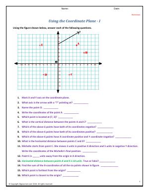 Preview image for worksheet with title Using the Coordinate Plane - I