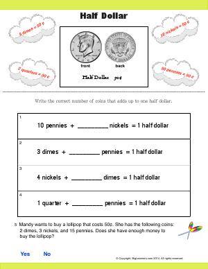 Preview image for worksheet with title Half Dollar