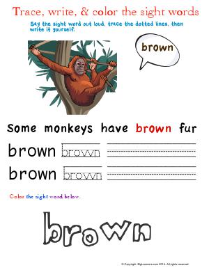 Preview image for worksheet with title Trace, Write and Color the Sight Words