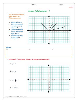 Preview image for worksheet with title Linear Relationships - I