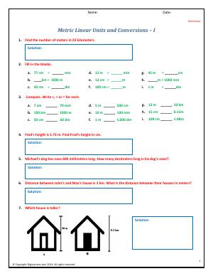 Preview image for worksheet with title Metric Linear Units and Conversions - I