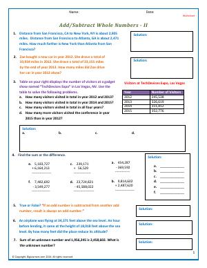 Preview image for worksheet with title Add/Subtract Whole Numbers - II