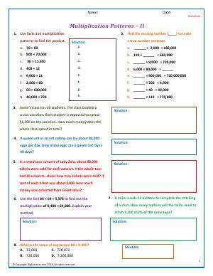 Preview image for worksheet with title Multiplication Patterns - II