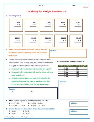 Preview image for worksheet with title Multiply by 1-Digit Numbers - I