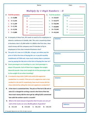 Preview image for worksheet with title Multiply by 1-Digit Numbers - II