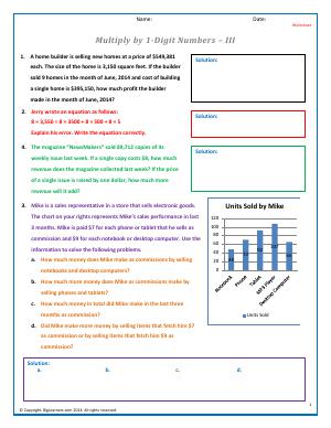 Preview image for worksheet with title Multiply by 1-Digit Numbers - III