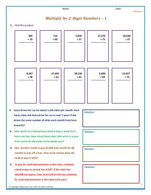 Preview image for worksheet with title Multiply by 2-Digit Numbers - I