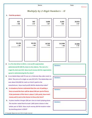 Preview image for worksheet with title Multiply by 2-Digit Numbers - II