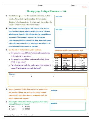 Preview image for worksheet with title Multiply by 2-Digit Numbers - III