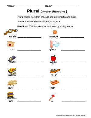 Preview image for worksheet with title Plural (more than one)