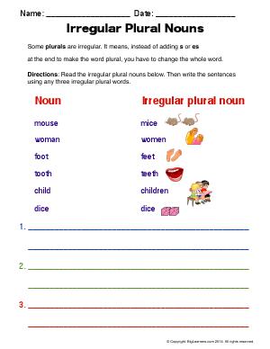Preview image for worksheet with title Irregular Plural Nouns