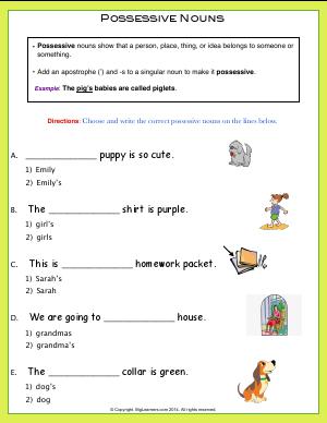 Preview image for worksheet with title Possessive Nouns