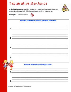 Preview image for worksheet with title Declarative Sentence