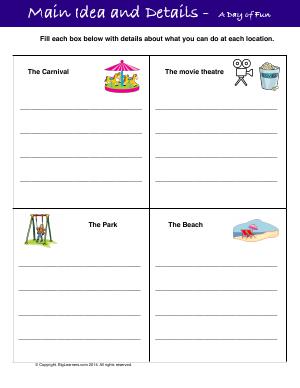 Preview image for worksheet with title Main Idea and Details -  A Day of Fun