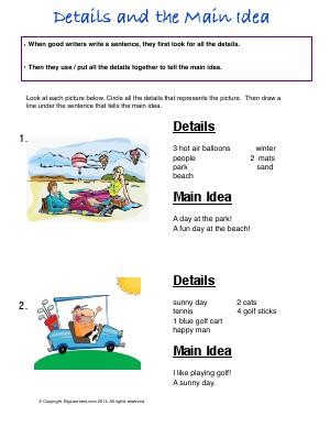 Preview image for worksheet with title Details and the Main Idea