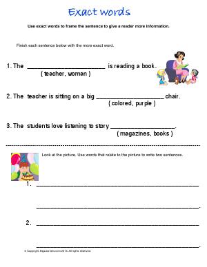 Preview image for worksheet with title Exact Words