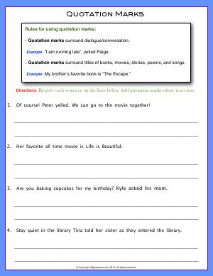 Preview image for worksheet with title Quotation Marks