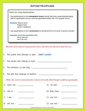 Preview image for worksheet with title Apostrophes