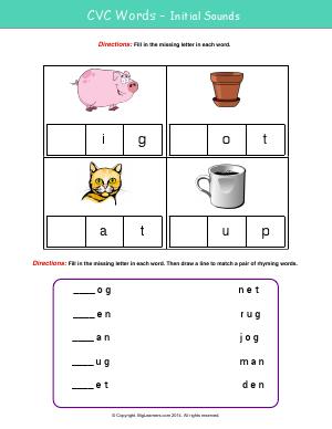 Preview image for worksheet with title CVC Words - Initial Sounds