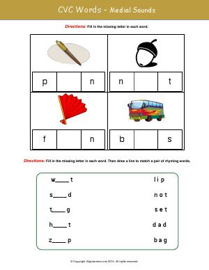 Preview image for worksheet with title CVC Words - Medial Sounds